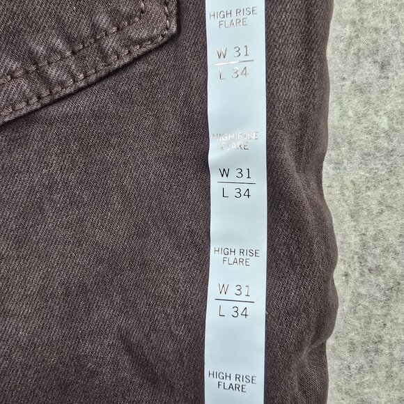 Shyanne High Rise Flare Brown Jeans W31 L34 Retro Frayed Hem Stretch Denim Pants - Picture 4 of 12